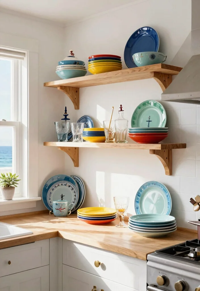 15 Best Coastal Vintage Kitchen Design That Blends Beachy & Rustic Charm 38 15 Coastal Vintage Kitchen Design Ideas That'll Make You Feel Like You're on Vacation Every Day! - 7. Open Shelving 1