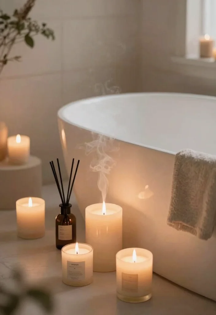 15 Cozy Moody Bathroom Ideas That Instantly Feel Warm & Relaxing 41 15 Cozy Bathroom Ideas That'll Transform Your Space into a Moody Retreat - 9. Scented Candles and Essential Oils 1