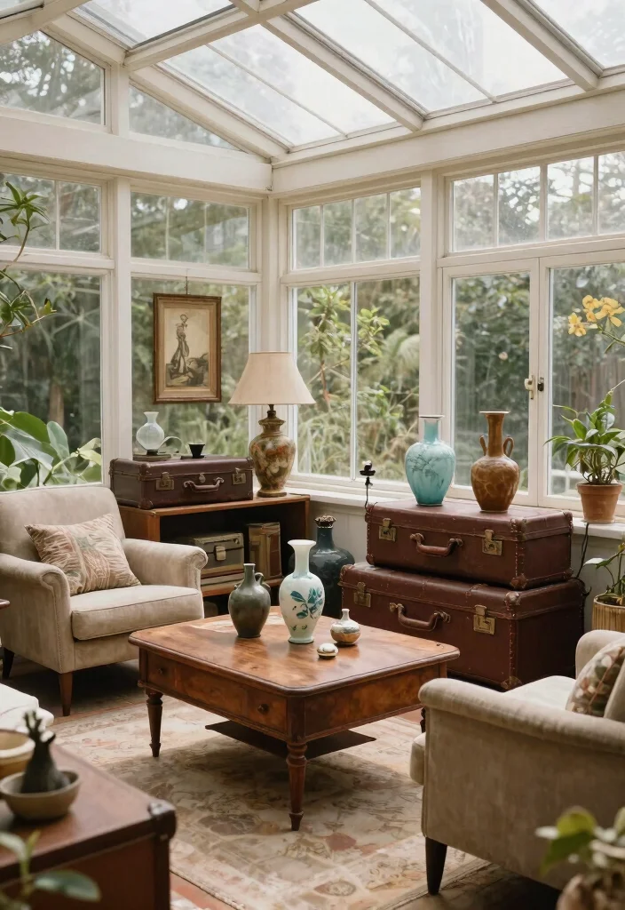 15 Dreamy Sunroom Decorating Ideas That Will Make You Feel Like You're on Vacation! - 14. Vintage Treasures 1