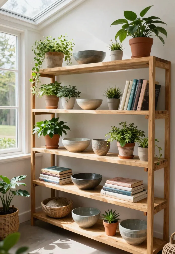 15 Dreamy Sunroom Decorating Ideas That Will Make You Feel Like You're on Vacation! - 6. Open Shelving with Decor 1