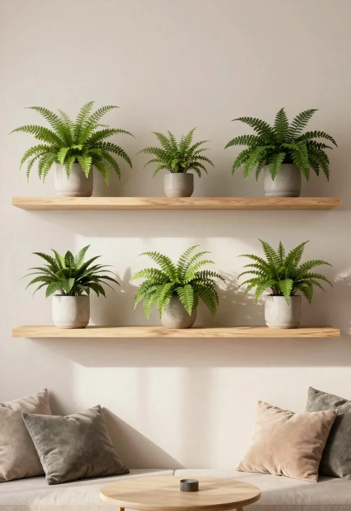 15 Hanging Plant Shelf Ideas That'll Make Your Apartment a Cozy Oasis! - 1. Simple Floating Shelves with Ferns 1