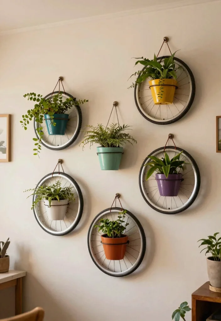 15 Hanging Plant Shelf Ideas That'll Make Your Apartment a Cozy Oasis! - 11. Repurposed Bicycle Wheels 1