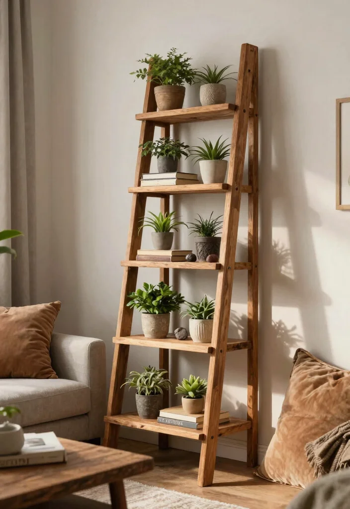 15 Hanging Plant Shelf Ideas That'll Make Your Apartment a Cozy Oasis! - 3. Vintage Wooden Ladders as Shelves 1
