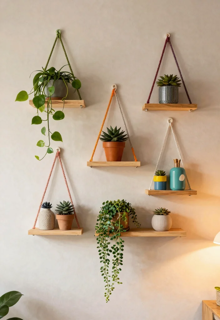 15 Hanging Plant Shelf Ideas That'll Make Your Apartment a Cozy Oasis! - 5. Hanging Shelves with a Twist 1