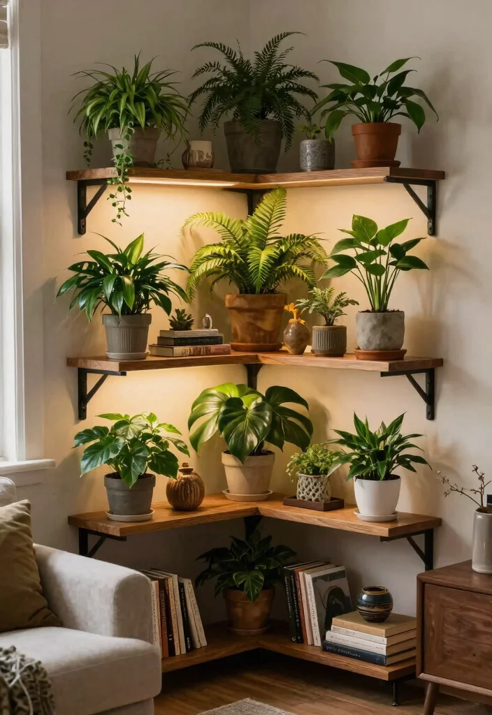 15 Hanging Plant Shelf Ideas That'll Make Your Apartment a Cozy Oasis! - 6. Corner Shelves for Maximizing Space 1