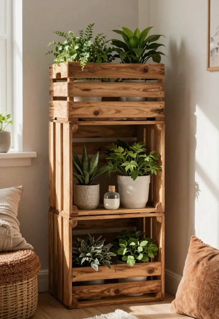 15 Hanging Plant Shelf Ideas That'll Make Your Apartment a Cozy Oasis! - 9. Rustic Wooden Crates 1