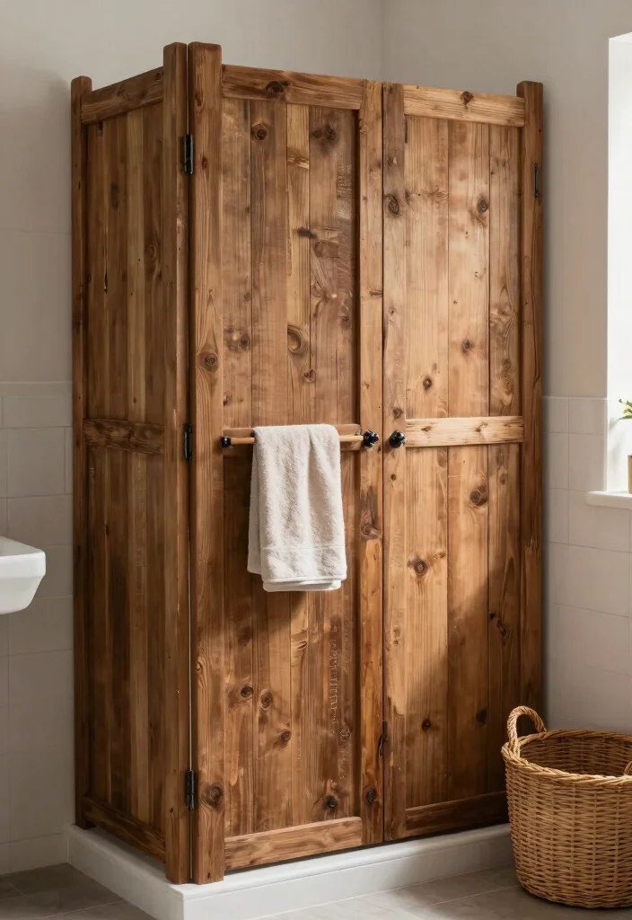 15 Renter-Friendly Shower Door Cover-Up Ideas That'll Transform Your Bathroom Instantly! - 5. Rustic Wooden Screens 1