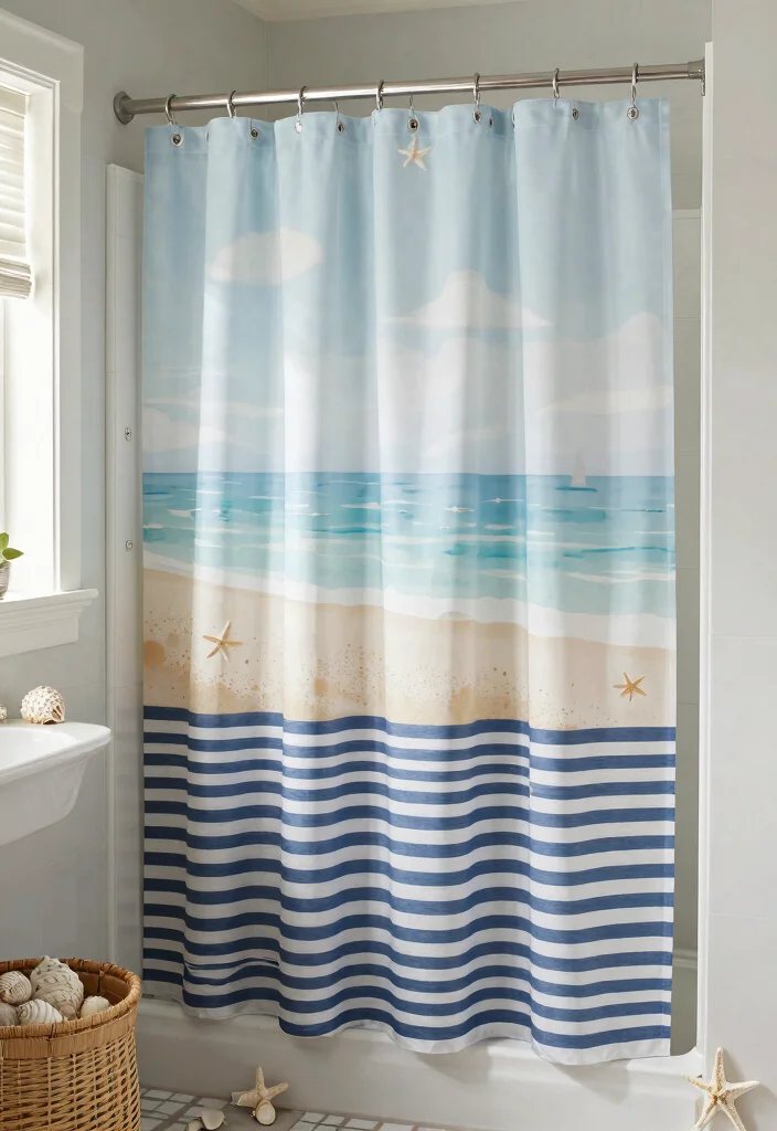 15 Renter-Friendly Shower Door Cover-Up Ideas That'll Transform Your Bathroom Instantly! - 7. Beachy Vibes with Nautical Decor 1