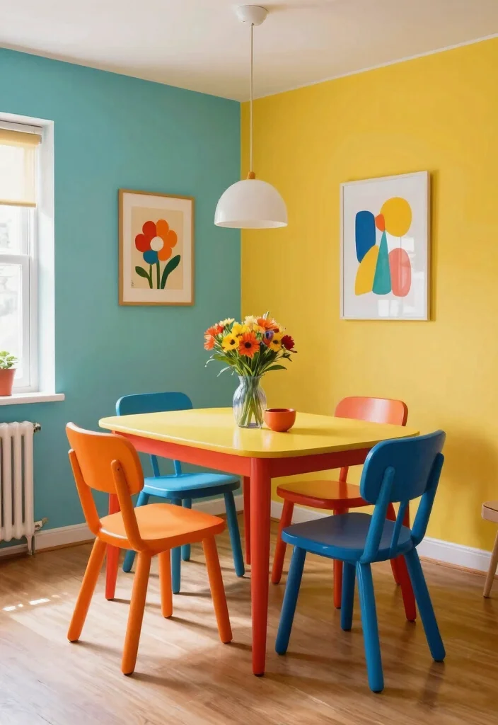 15 Small Living Rooms With Dining Tables That Will Maximize Every Inch 55 15 Small Living Rooms With Dining Tables That Will Maximize Every Inch - 12. Playful Color Combinations 1