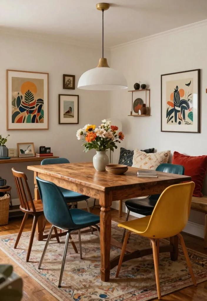 15 Small Living Rooms With Dining Tables That Will Maximize Every Inch 27 15 Small Living Rooms With Dining Tables That Will Maximize Every Inch - 6. Eclectic Charm 1