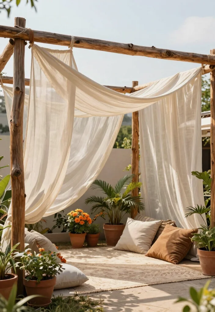 15 Stunning DIY Canopy Ideas That Will Transform Your Outdoor Space (You Won't Believe #7!) - 1. Rustic Wood and Fabric Canopy 1