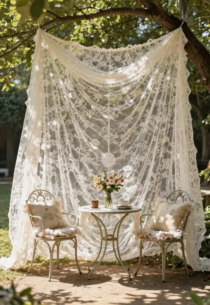 15 Stunning DIY Canopy Ideas That Will Transform Your Outdoor Space (You Won't Believe #7!) - 4. Vintage Lace Canopy 1