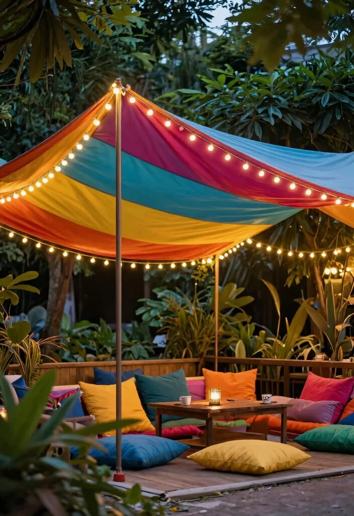 15 Stunning DIY Canopy Ideas That Will Transform Your Outdoor Space (You Won't Believe #7!) - 5. Colorful Canopy with LED Lights 1