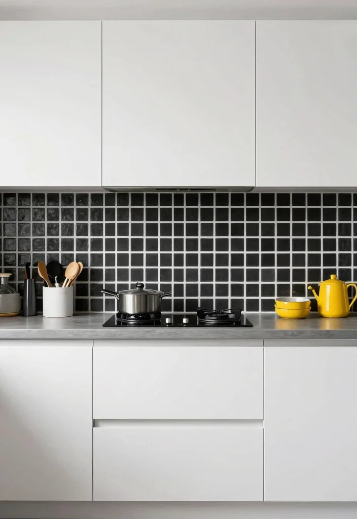 15 Stunning Peel-and-Stick Backsplash Ideas for Renters That'll Transform Your Kitchen! - 15. Minimalist Black-and-White 1