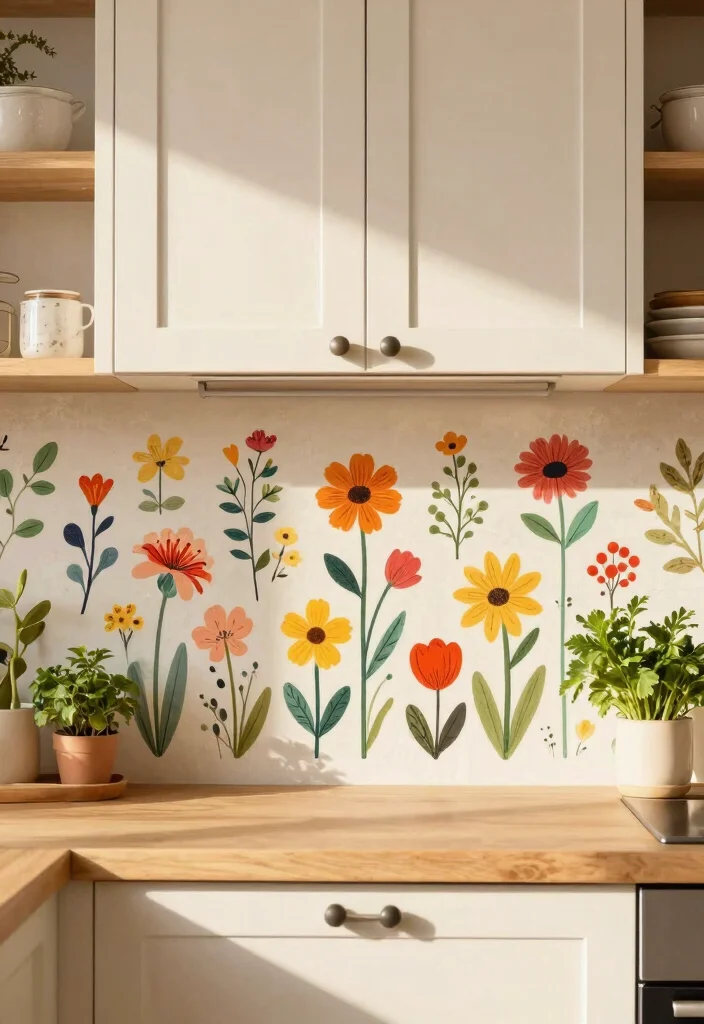 15 Stunning Peel-and-Stick Backsplash Ideas for Renters That'll Transform Your Kitchen! - 6. Colorful Floral Designs 1