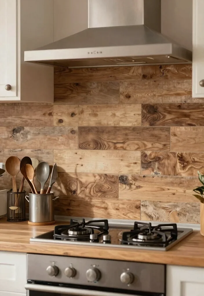 15 Stunning Peel-and-Stick Backsplash Ideas for Renters That'll Transform Your Kitchen! - 7. Rustic Wood Planks 1