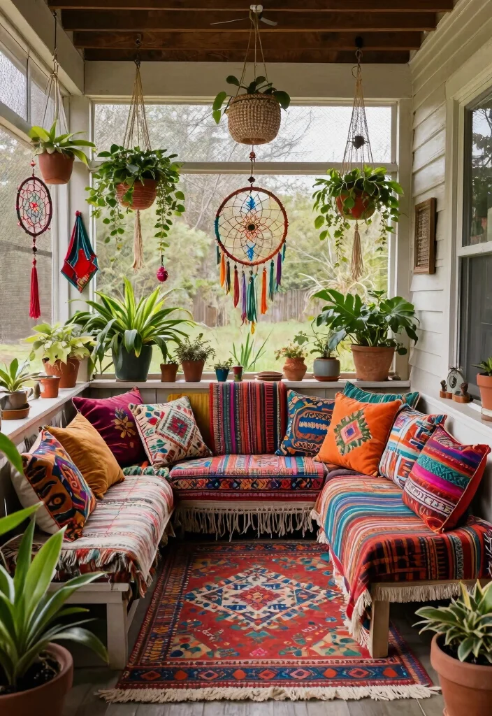 15 Stunning Screened In Porch Ideas That'll Make You Want to Move Outside! - 6. Bohemian Bliss 1