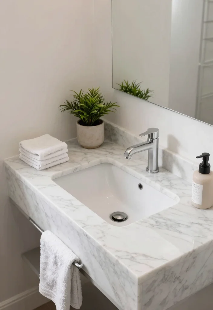 15 Stunning Small Bathroom Countertops Ideas That'll Transform Your Tiny Space! - 1. Marble Elegance 1