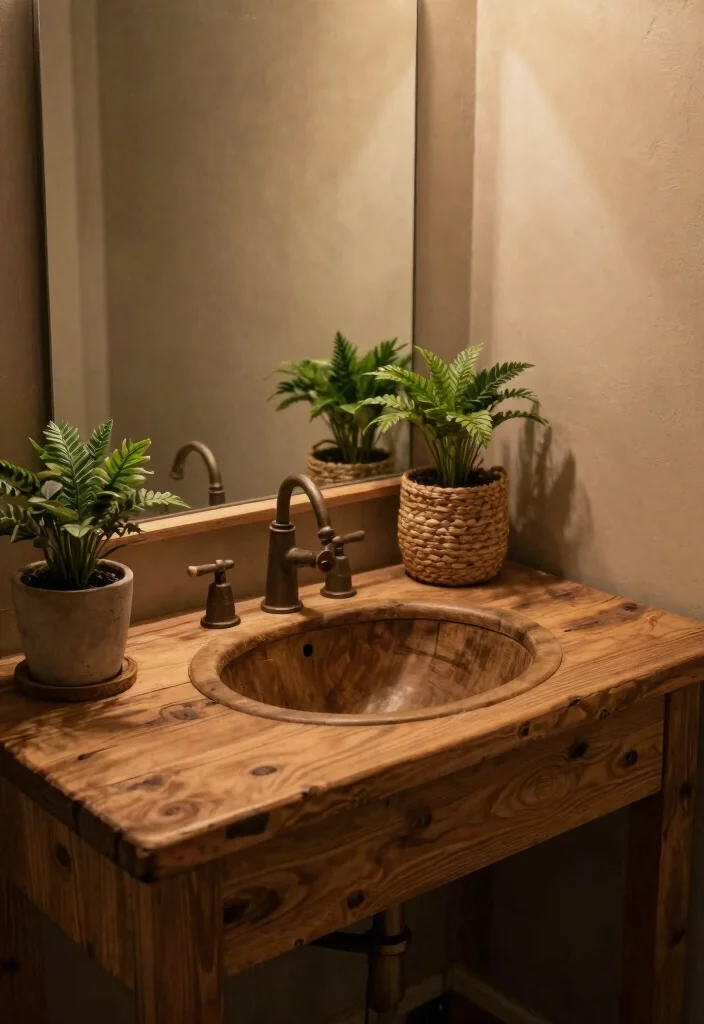 15 Stunning Small Bathroom Countertops Ideas That'll Transform Your Tiny Space! - 4. Rustic Wood Charm 1