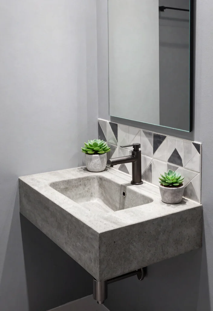 15 Stunning Small Bathroom Countertops Ideas That'll Transform Your Tiny Space! - 8. Concrete Countertops for an Urban Edge 1