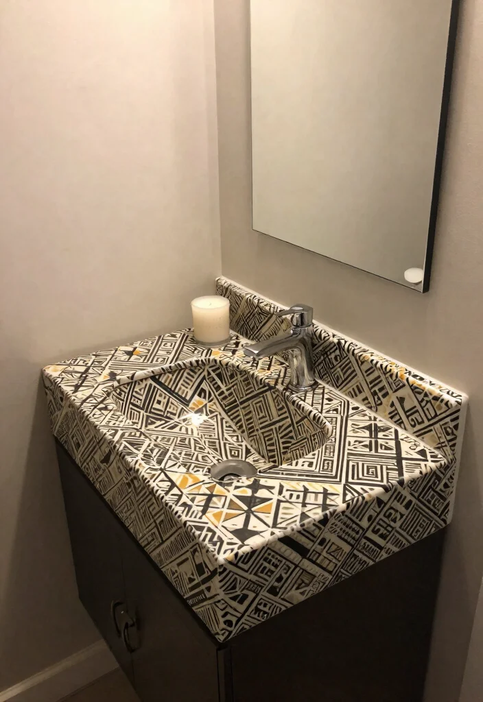 15 Stunning Small Bathroom Countertops Ideas That'll Transform Your Tiny Space! - 9. Bold Patterns with Solid Surfaces 1