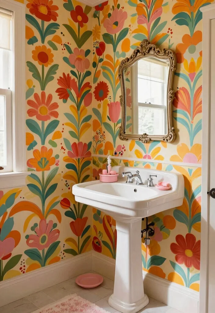 15 Stylish Vintage Bathroom Ideas That'll Make You Want to Renovate Today! 13 15 Stylish Vintage Bathroom Ideas That'll Make You Want to Renovate Today! - 2. Retro Wallpaper Wonders 1