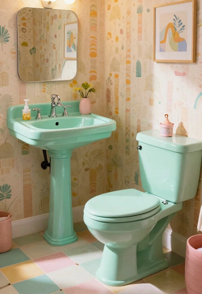15 Stylish Vintage Bathroom Ideas That'll Make You Want to Renovate Today! 52 15 Stylish Vintage Bathroom Ideas That'll Make You Want to Renovate Today! - 9. Colorful Fixtures for a Retro Pop 1