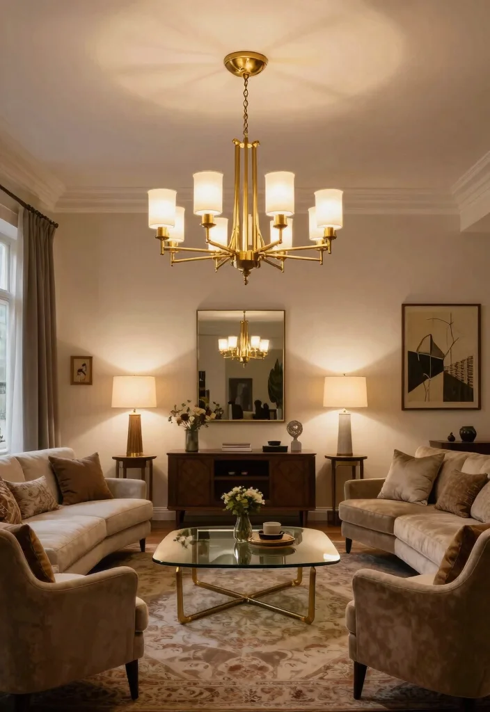 15 Transitional Interior Design Ideas That Will Elevate Your Living Room Instantly! 25 15 Transitional Interior Design Ideas That Will Elevate Your Living Room Instantly! - 4. Feature Statement Lighting 1
