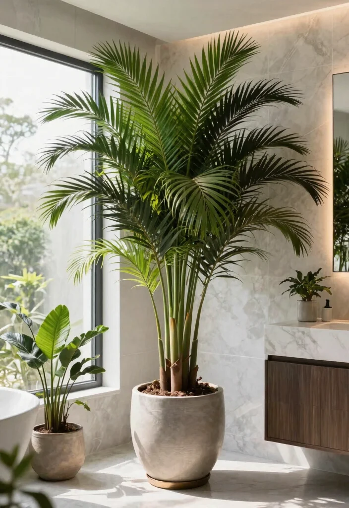 15+ Unique Bathroom Ideas with Plants That'll Transform Your Space (You Won't Believe #7!) - 12. Bold Statements with Tall Plants 1