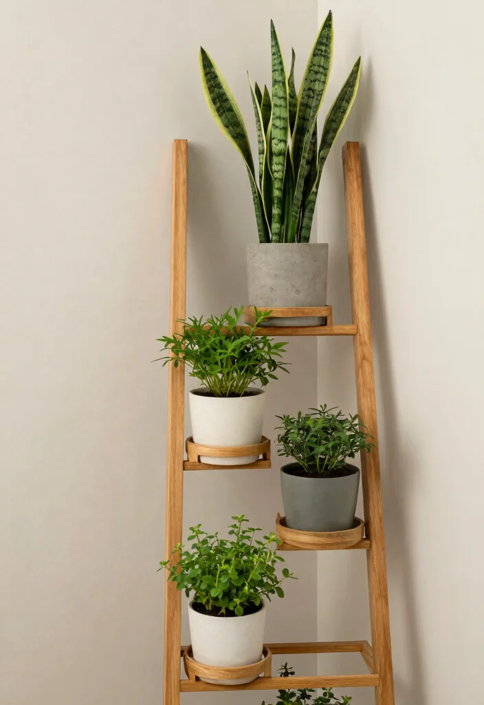15+ Unique Bathroom Ideas with Plants That'll Transform Your Space (You Won't Believe #7!) - 8. Plant Ladder Display 1