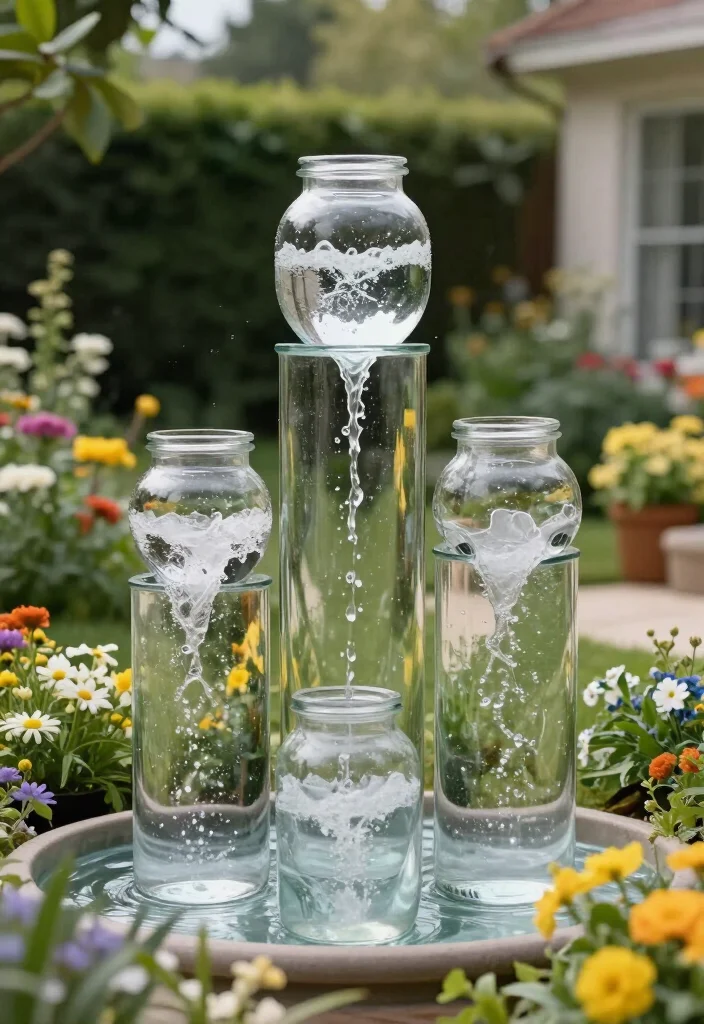 11 Stunning DIY Water Feature Ideas That Will Transform Your Backyard Oasis! - 11. Elegant Glass Jar Water Feature 1