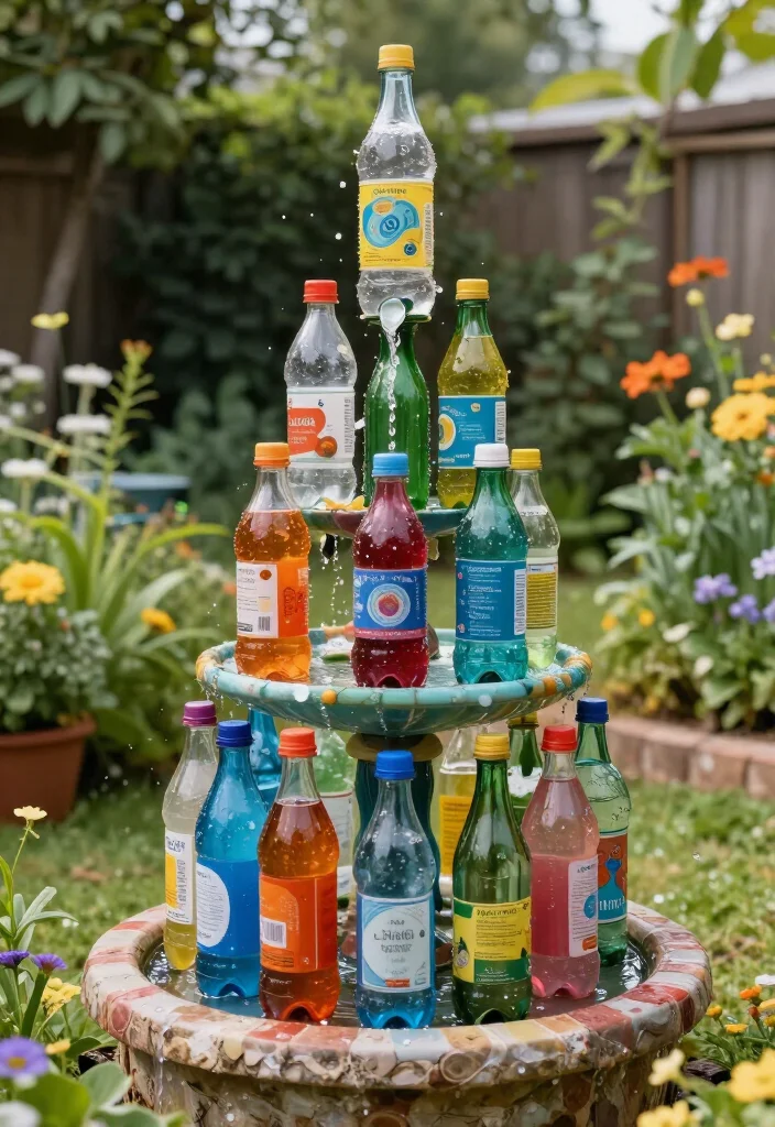 11 Stunning DIY Water Feature Ideas That Will Transform Your Backyard Oasis! - 5. Recycled Bottle Fountain 1
