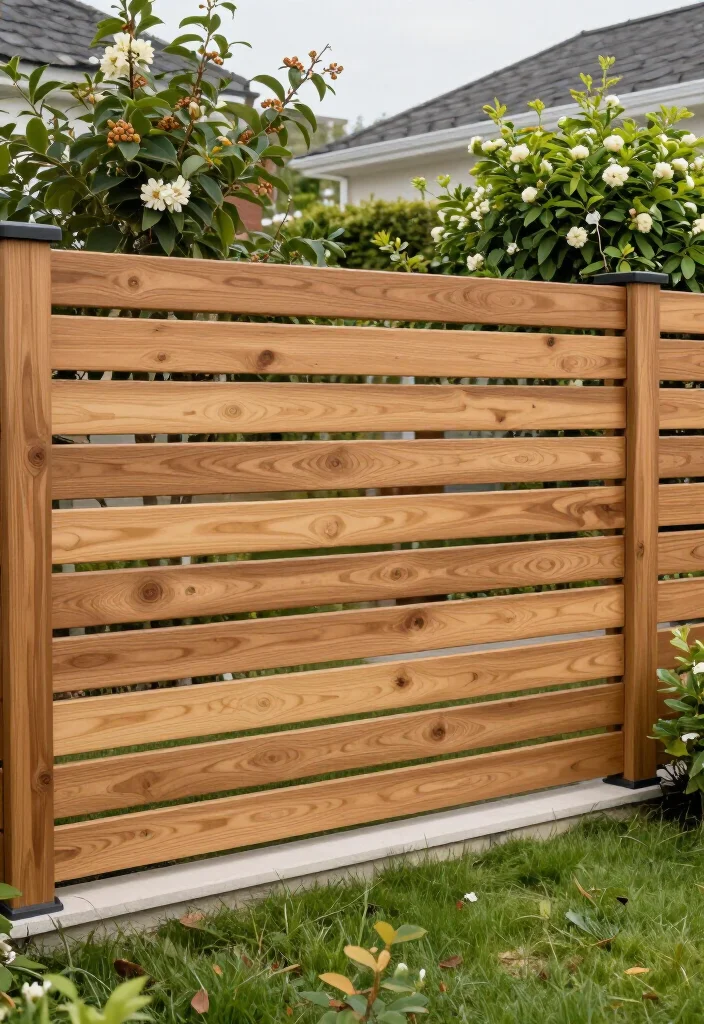 11 Best Wood Fence Ideas That'll Add Character and Charm to Your Yard (You'll Love #5!) 13 11 Wood Fence Ideas That'll Add Character and Charm to Your Yard (You'll Love #5!) - 4. Horizontal Slat Fencing 1