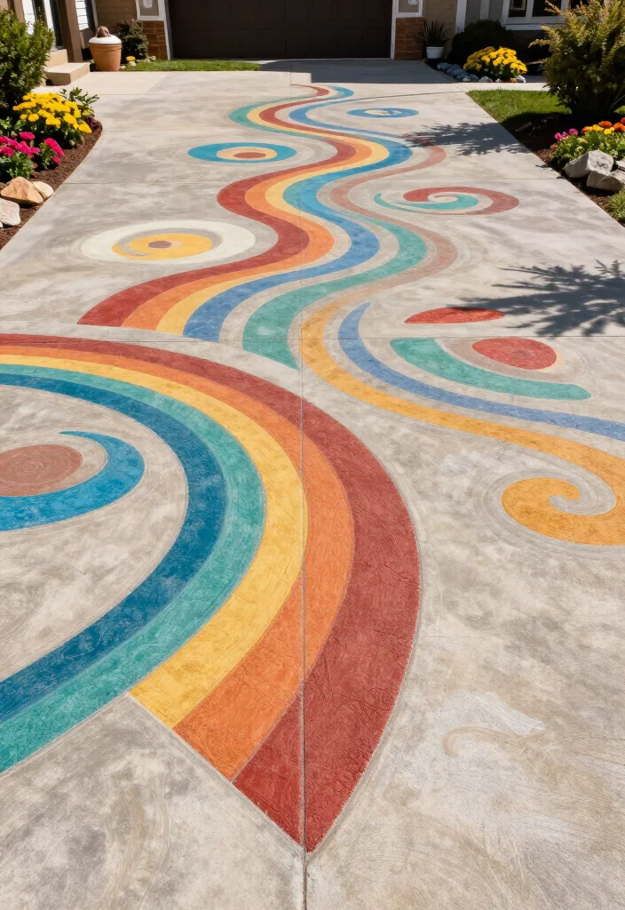 13 Driveway Ideas On A Budget That Look Way More Expensive Than They Cost 52 13 Driveway Concepts On A Budget That Look Way More Expensive Than They Cost 🚗✨ - 10. Concrete Stain Designs 1