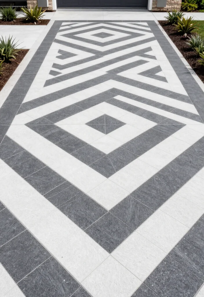 13 Driveway Ideas On A Budget That Look Way More Expensive Than They Cost 40 13 Driveway Concepts On A Budget That Look Way More Expensive Than They Cost 🚗✨ - 8. Charcoal and White Contrast 1