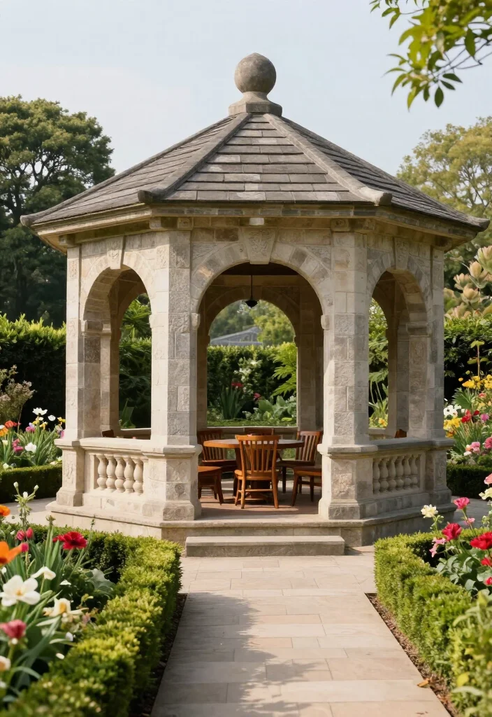 13 Stunningly Elegant Pavilion Designs You Need in Your Backyard This Year! 42 13 Stunningly Elegant Pavilion Designs You Need in Your Backyard This Year! - 11. Classic Stone Pavilion 1