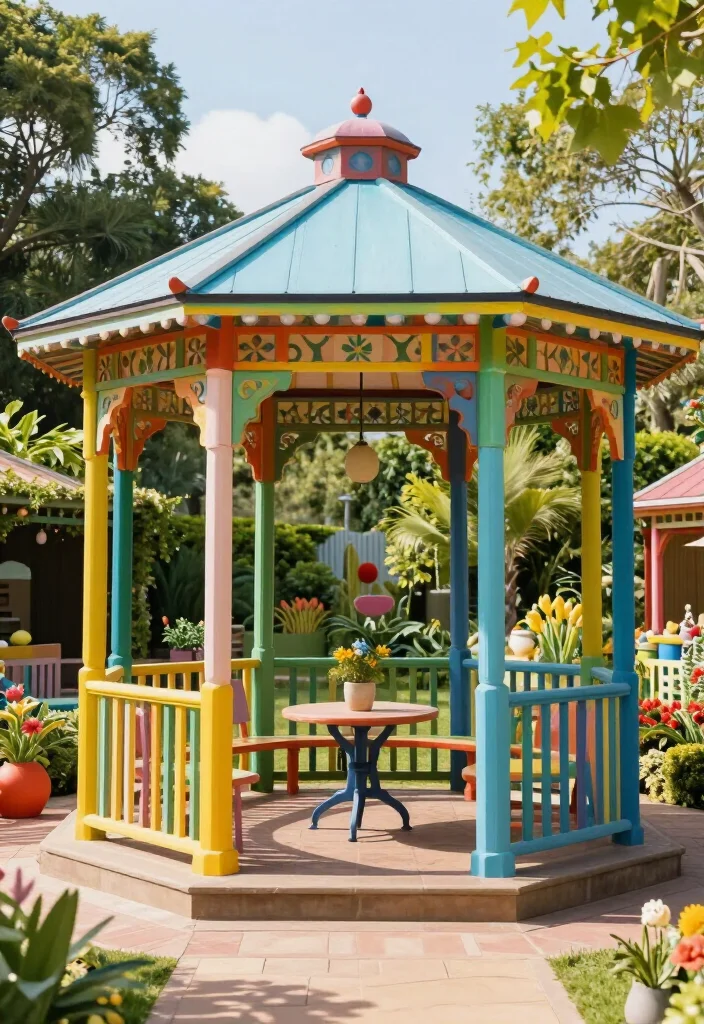15 Modern Backyard Gazebo Designs That Will Make Your Neighbors Envious! - 15. The Colorful Retreat 1