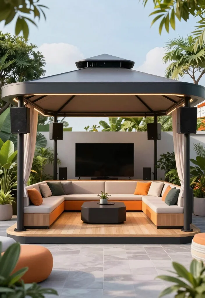 15 Modern Backyard Gazebo Designs That Will Make Your Neighbors Envious! - 9. The Tech-Savvy Shelter 1