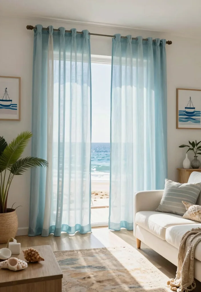 15 Trendy Sheer Curtains Living Room Ideas That'll Transform Your Space Instantly! - 11. Coastal Sheers for a Beachy Vibe 1