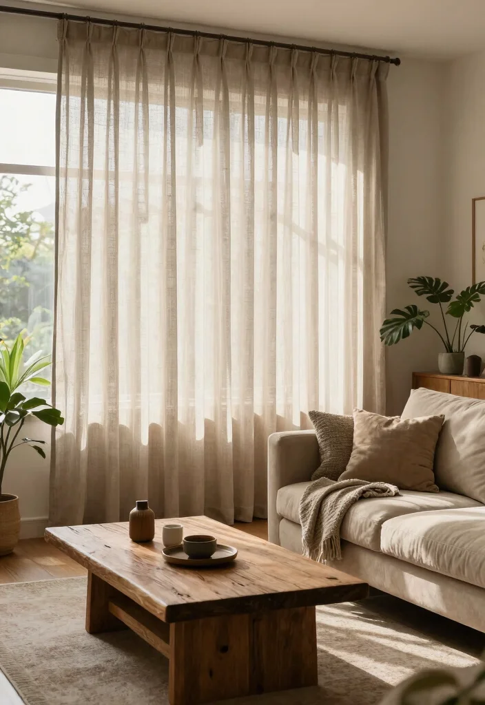 15 Trendy Sheer Curtains Living Room Ideas That'll Transform Your Space Instantly! - 3. Earthy Tones for a Cozy Retreat 1