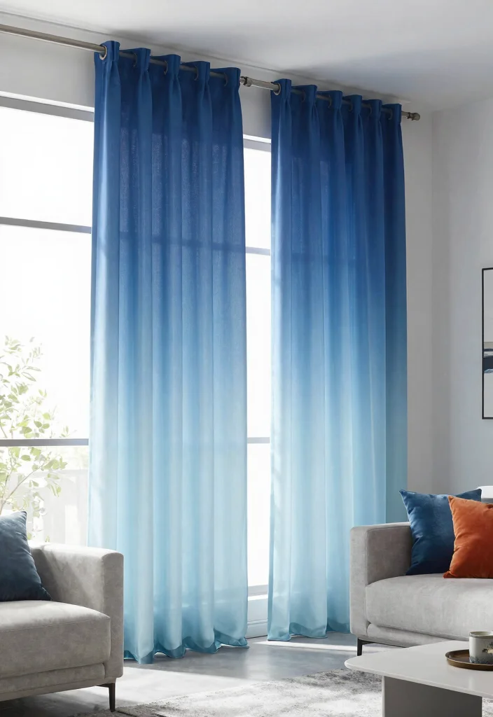 15 Trendy Sheer Curtains Living Room Ideas That'll Transform Your Space Instantly! - 4. Ombre Effect for Dynamic Appeal 1