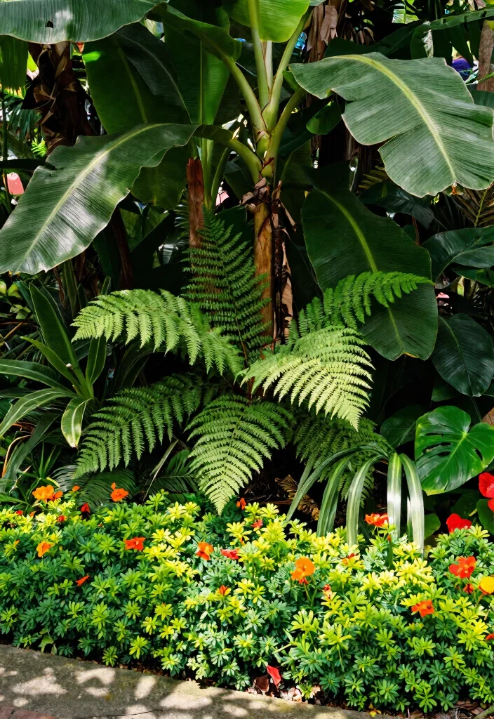 15 Stunning No Grass Jungle Landscaping Ideas for Eco-Friendly Homes! 2 Transform Your Space: 15 No Grass Jungle Landscaping Ideas for Eco-Friendly Homes! - 1. Tropical Plant Layering 1