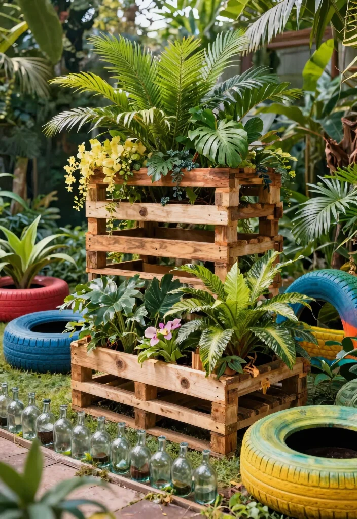 15 Stunning No Grass Jungle Landscaping Ideas for Eco-Friendly Homes! 70 Transform Your Space: 15 No Grass Jungle Landscaping Ideas for Eco-Friendly Homes! - 15. DIY Recycled Garden Projects 1