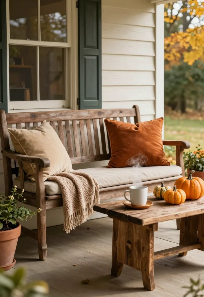 10 Stunning Early Fall Front Porch Ideas Under $100 (You'll Love #3!) - 6. Rustic Furniture 1