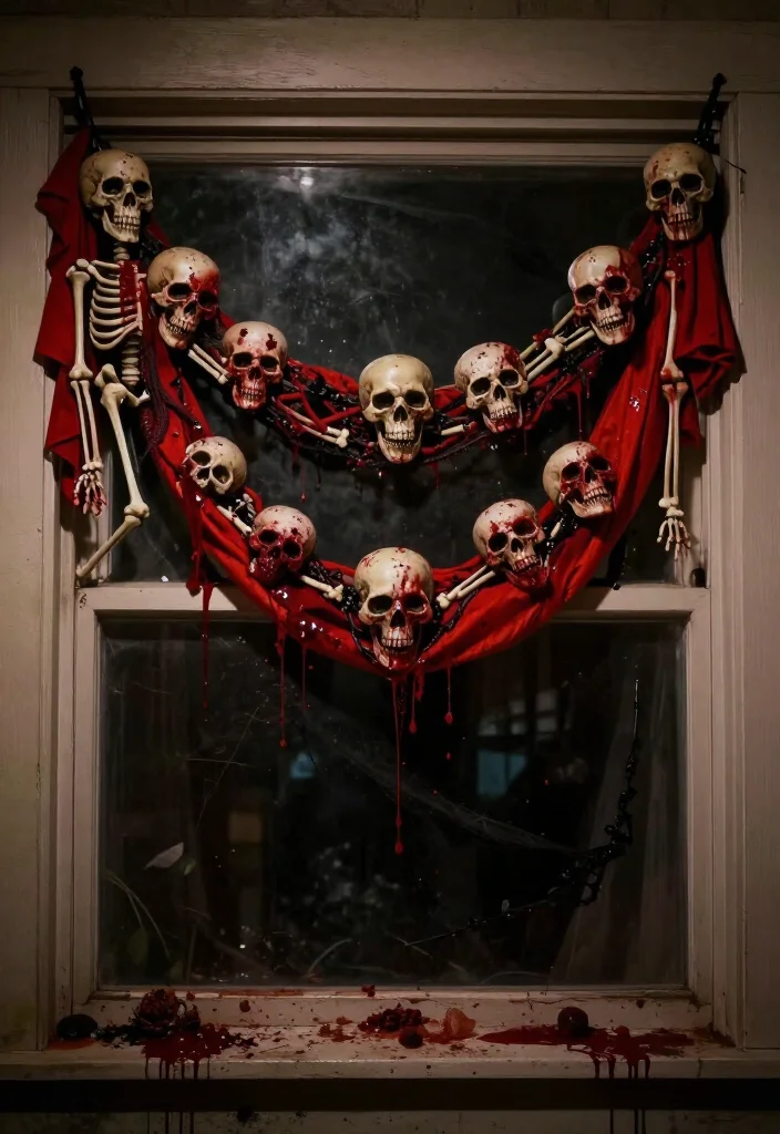 13 Spooktacular Halloween Window Decorations That Will Haunt Your Neighbors! 67 13 Spooktacular Halloween Window Decorations That Will Haunt Your Neighbors! - 12. Gory Garlands 1