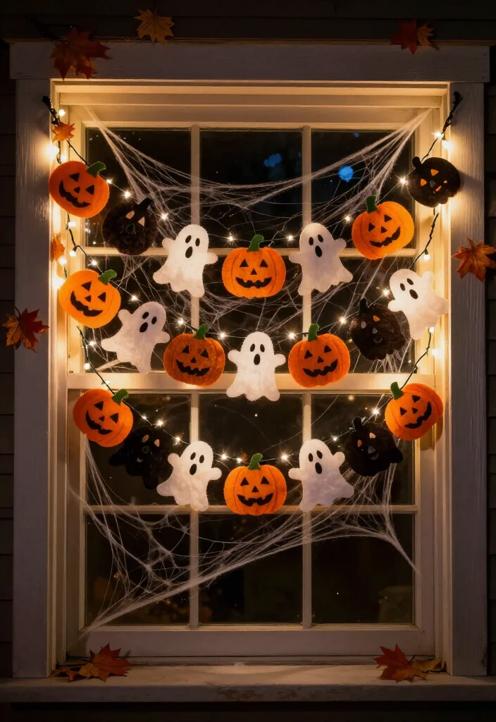 13 Spooktacular Halloween Window Decorations That Will Haunt Your Neighbors! 41 13 Spooktacular Halloween Window Decorations That Will Haunt Your Neighbors! - 8. Ghoulishly Good Garland 1