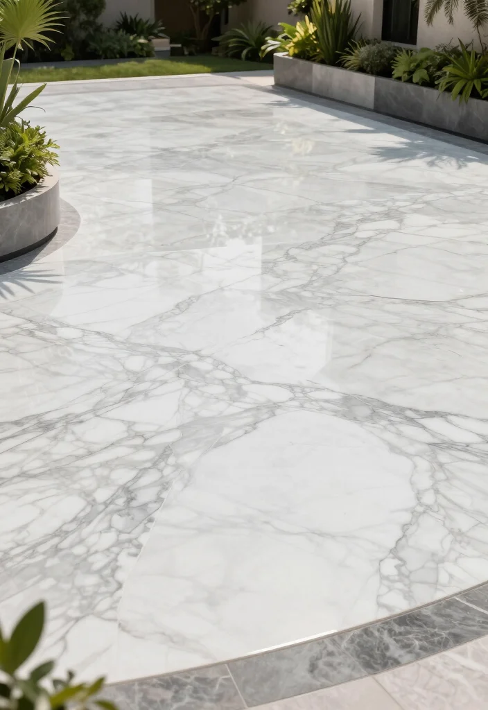 15 STUNNING Circular Driveway Ideas That Will Transform Your Home's Curb Appeal! - 10. Chic Marble Circular Driveway 1
