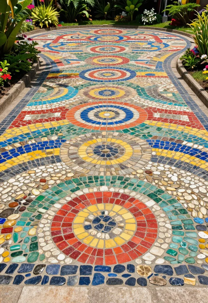 15 STUNNING Circular Driveway Ideas That Will Transform Your Home's Curb Appeal! - 11. Colorful Mosaic Circular Driveway 1