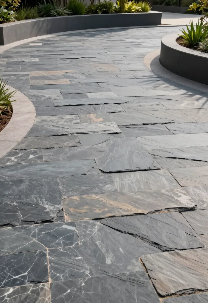 15 STUNNING Circular Driveway Ideas That Will Transform Your Home's Curb Appeal! - 12. Contemporary Slate Circular Driveway 1