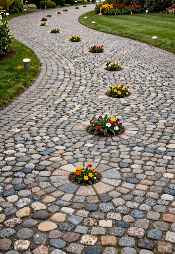 15 STUNNING Circular Driveway Ideas That Will Transform Your Home's Curb Appeal! - 6. Timeless Cobblestone Circular Driveway 1